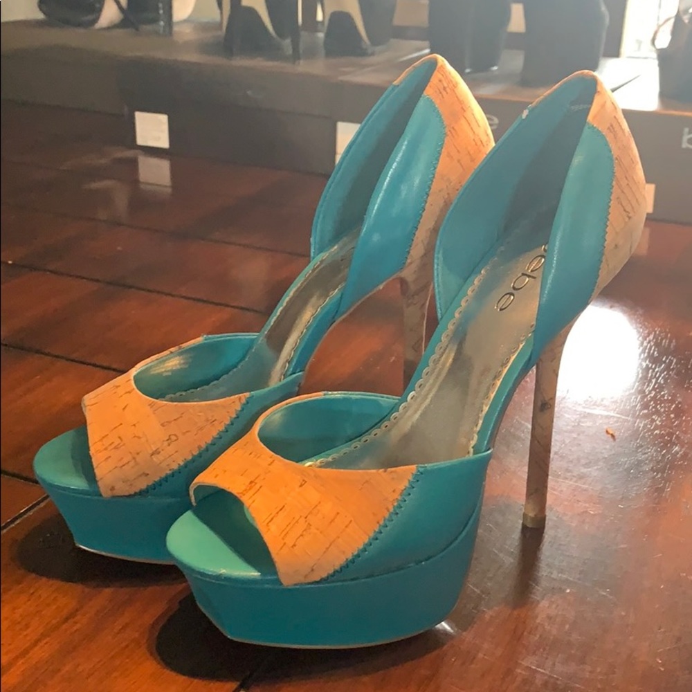 Bebe turquoise cork heels